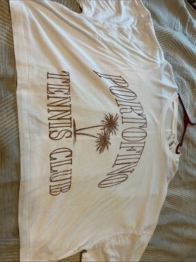 American Eagle Outfitters White Graphic Crop Tee with Brown Print